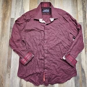 Robert Graham Men's 2XL Maroon Black Houndstooth Pattern Button Down Shirt